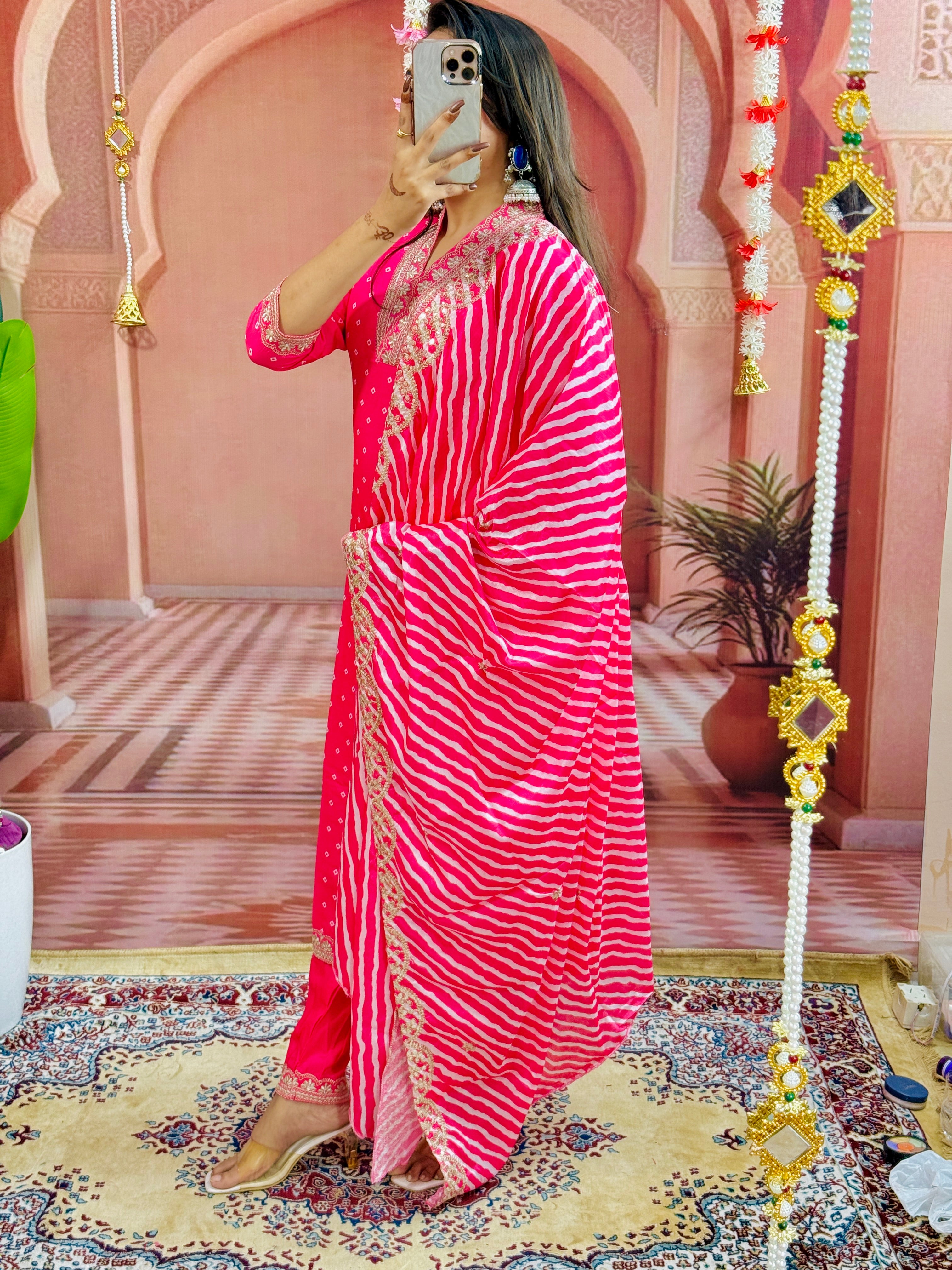 Party Wear Pink MUSLIN Kurta With Pant And Dupatta For Women