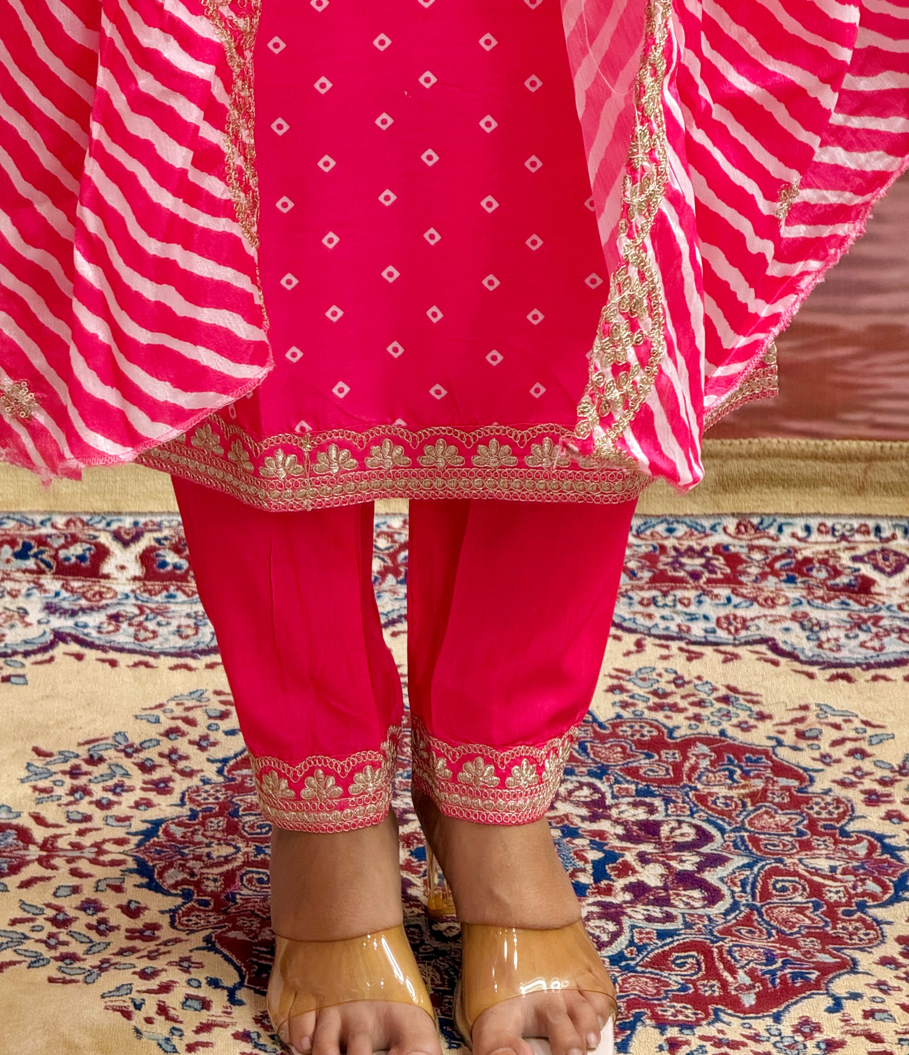 Party Wear Pink MUSLIN Kurta With Pant And Dupatta For Women