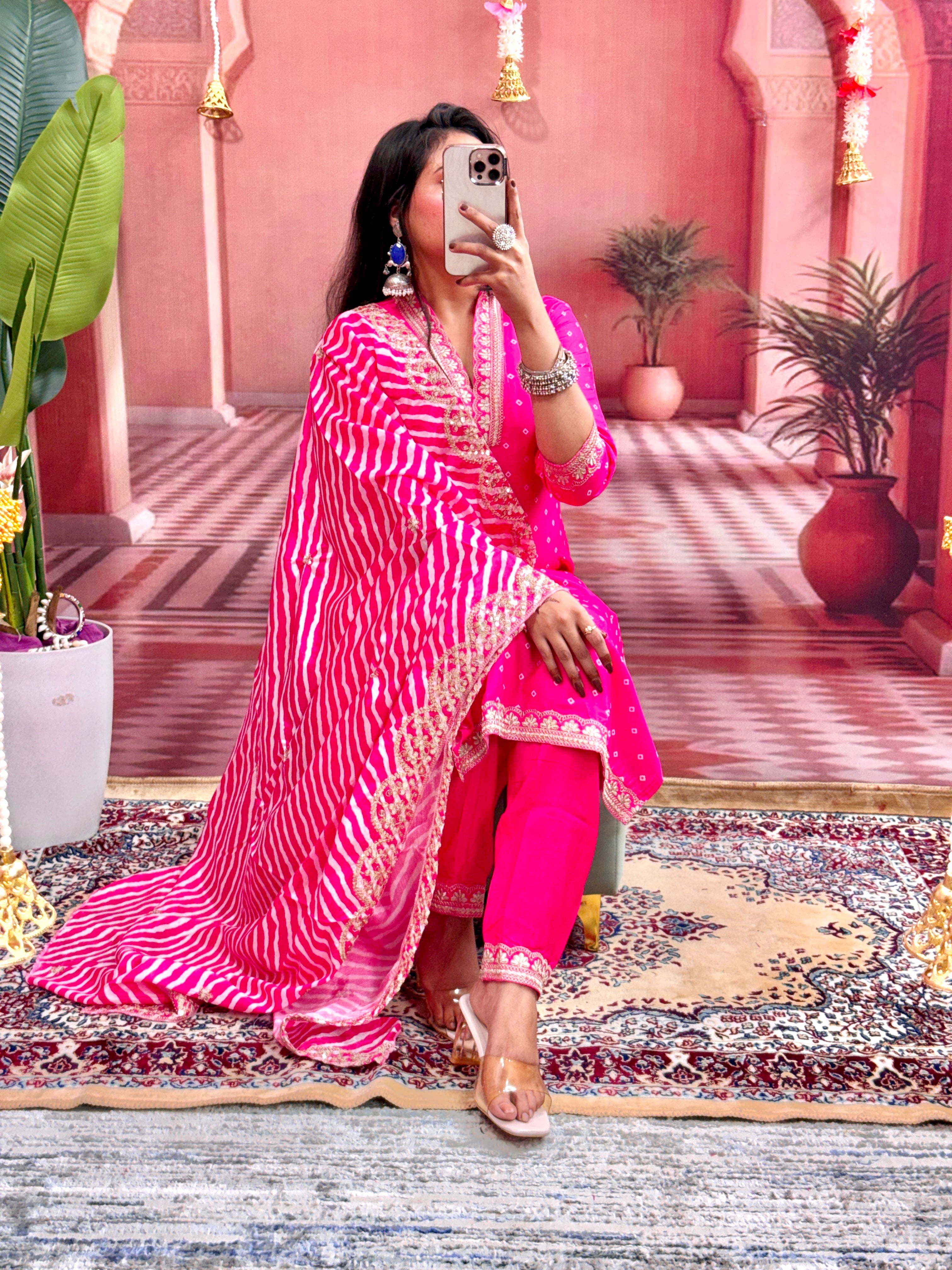 Party Wear Pink MUSLIN Kurta With Pant And Dupatta For Women
