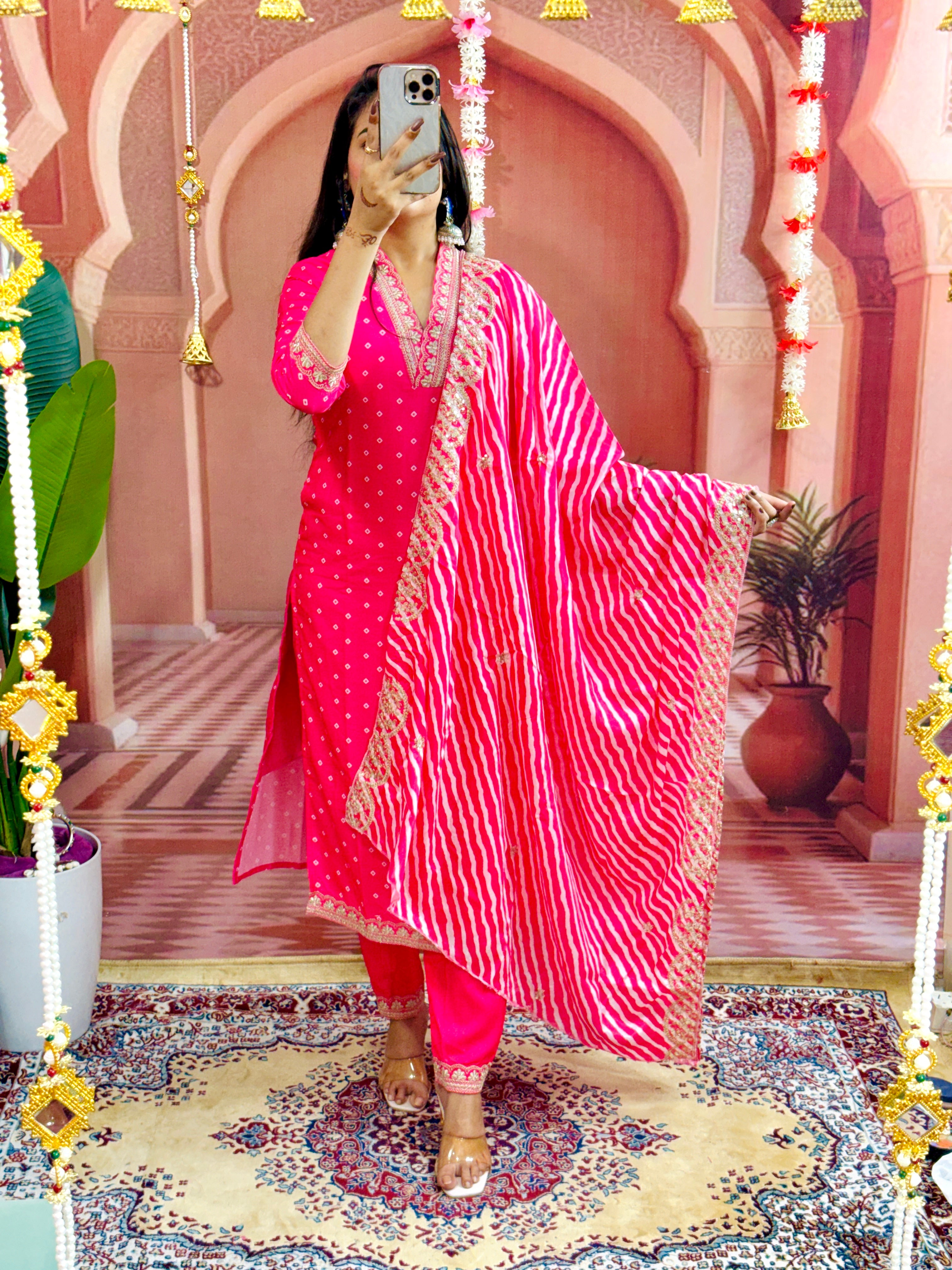 Party Wear Pink MUSLIN Kurta With Pant And Dupatta For Women