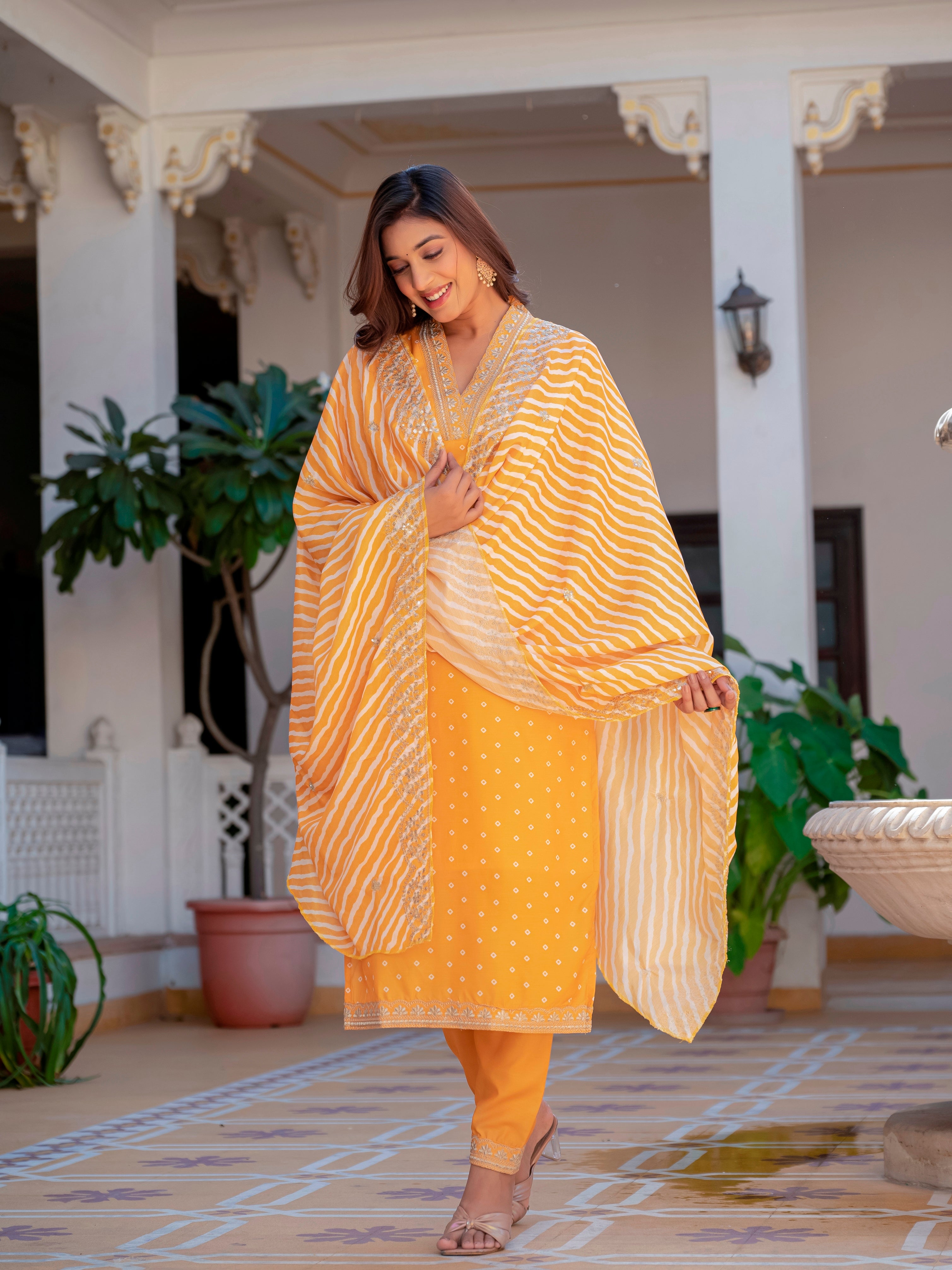 Mustard Yellow MUSLIN Kurti With Pant And Dupatta For Women
