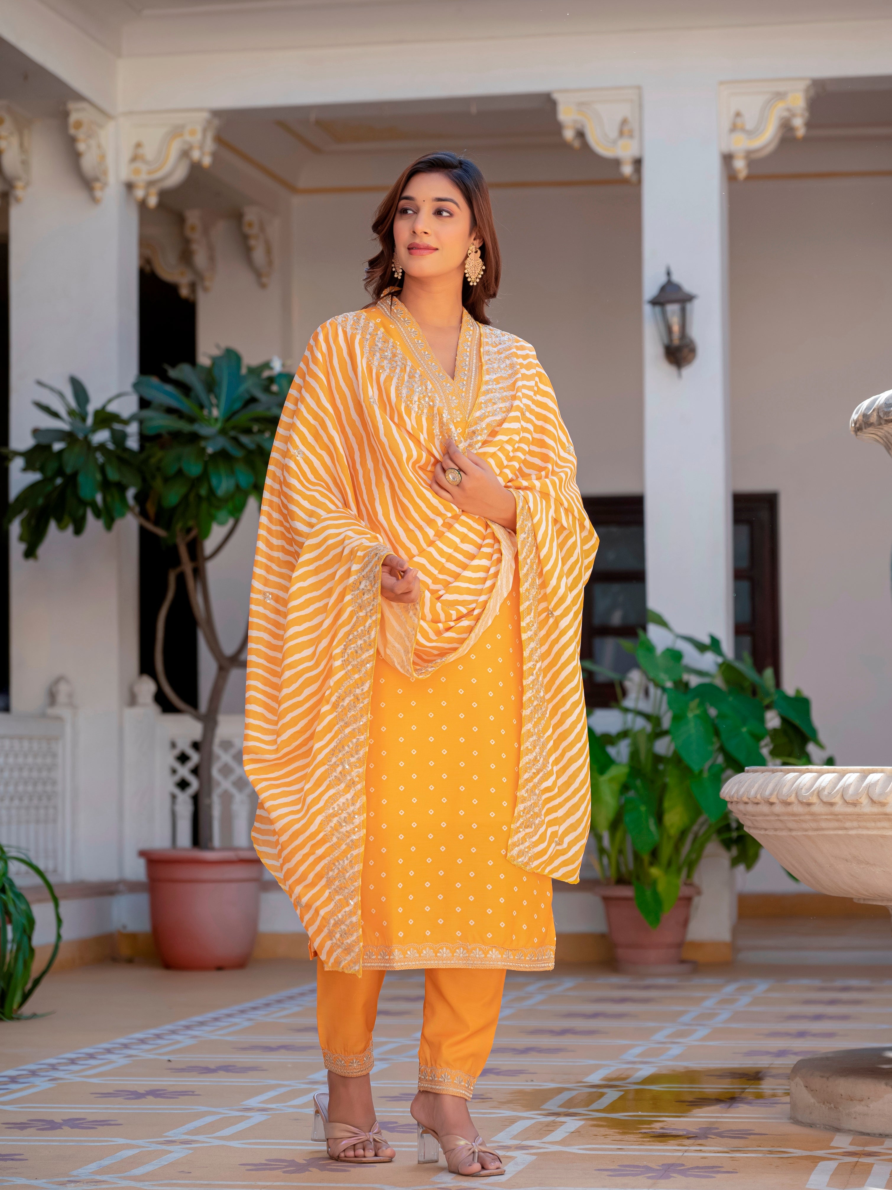 Mustard Yellow MUSLIN Kurti With Pant And Dupatta For Women