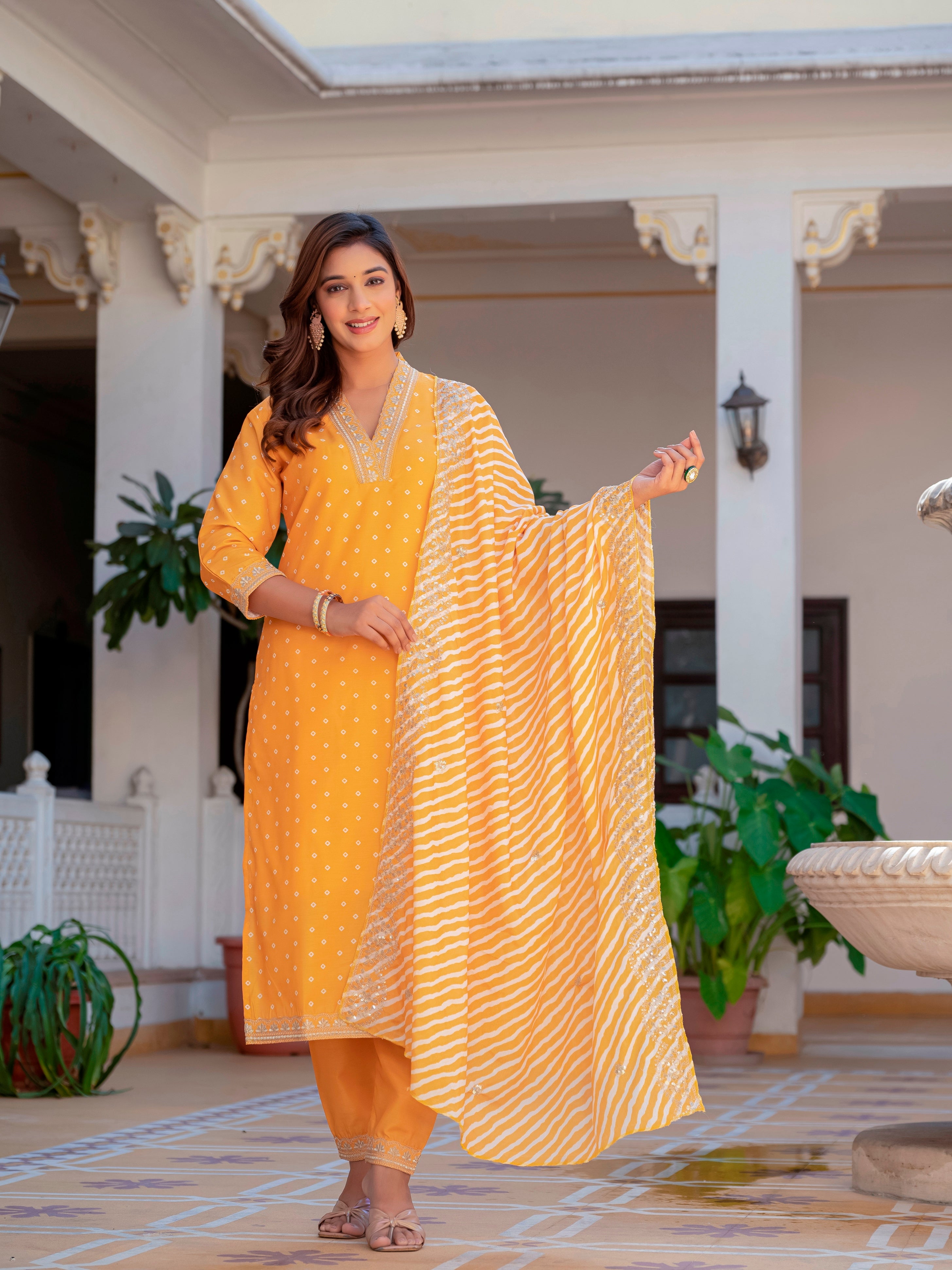 Mustard Yellow MUSLIN Kurti With Pant And Dupatta For Women