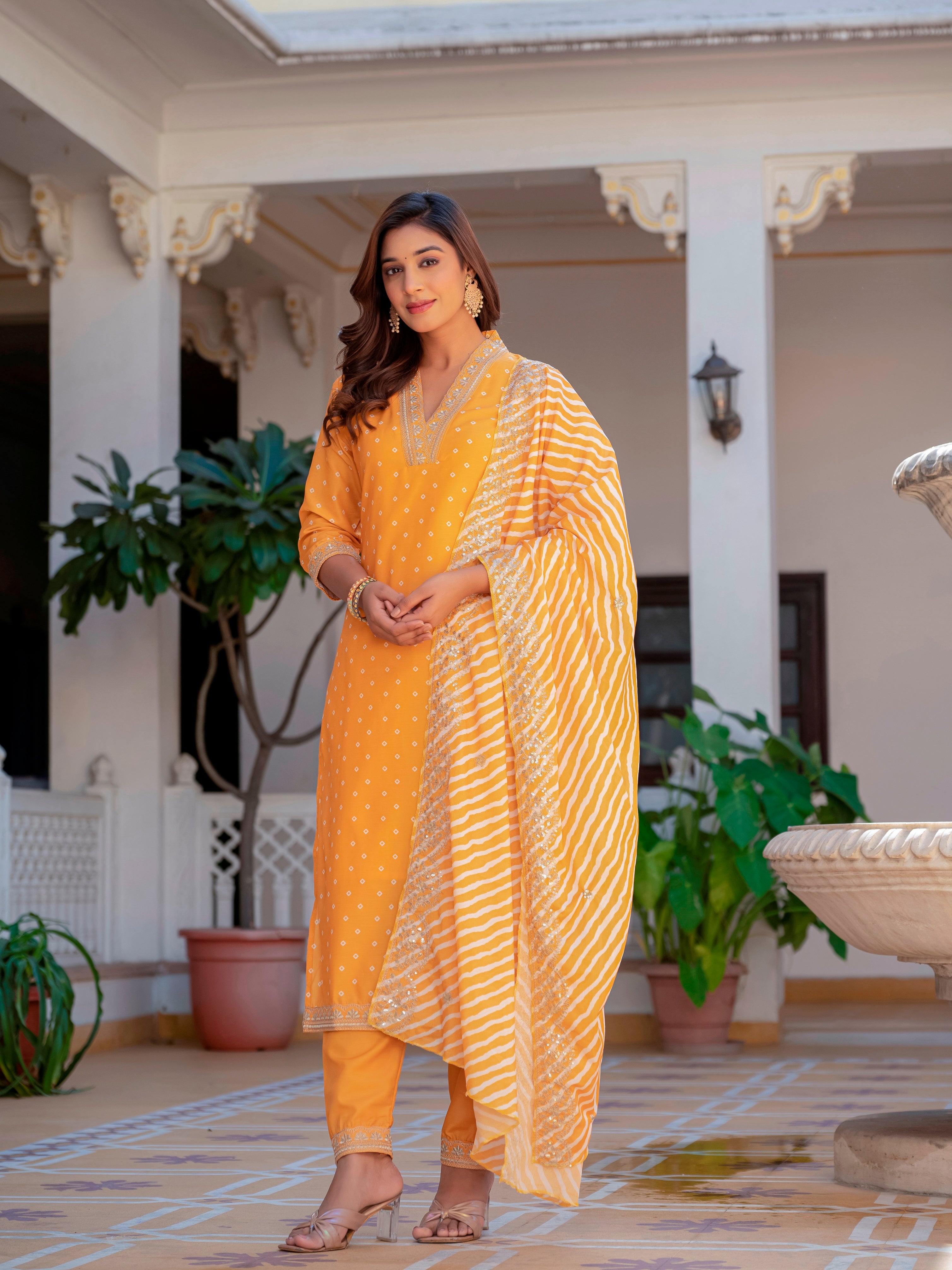 Mustard Yellow MUSLIN Kurti With Pant And Dupatta For Women