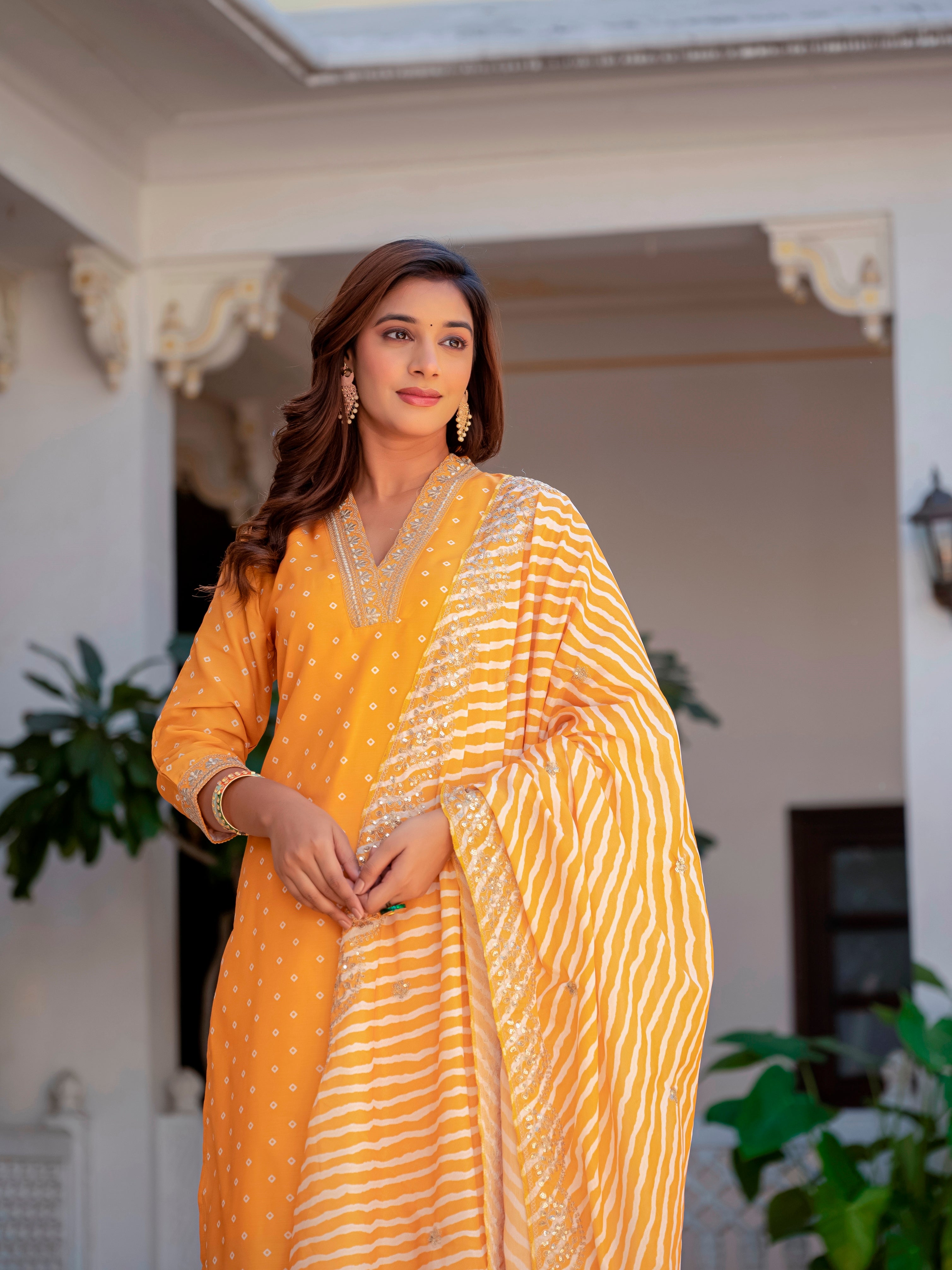 Mustard Yellow MUSLIN Kurti With Pant And Dupatta For Women