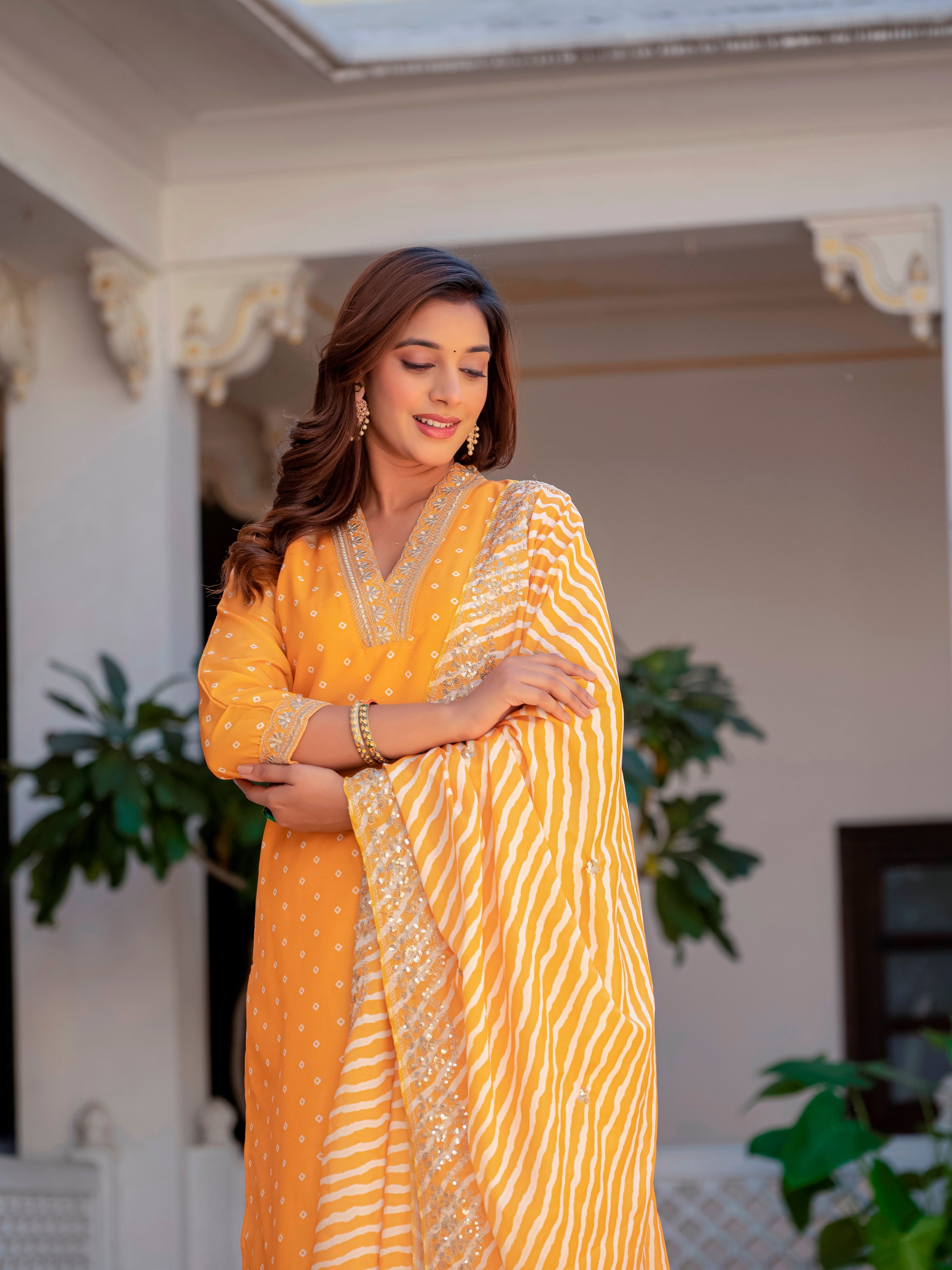 Mustard Yellow MUSLIN Kurti With Pant And Dupatta For Women