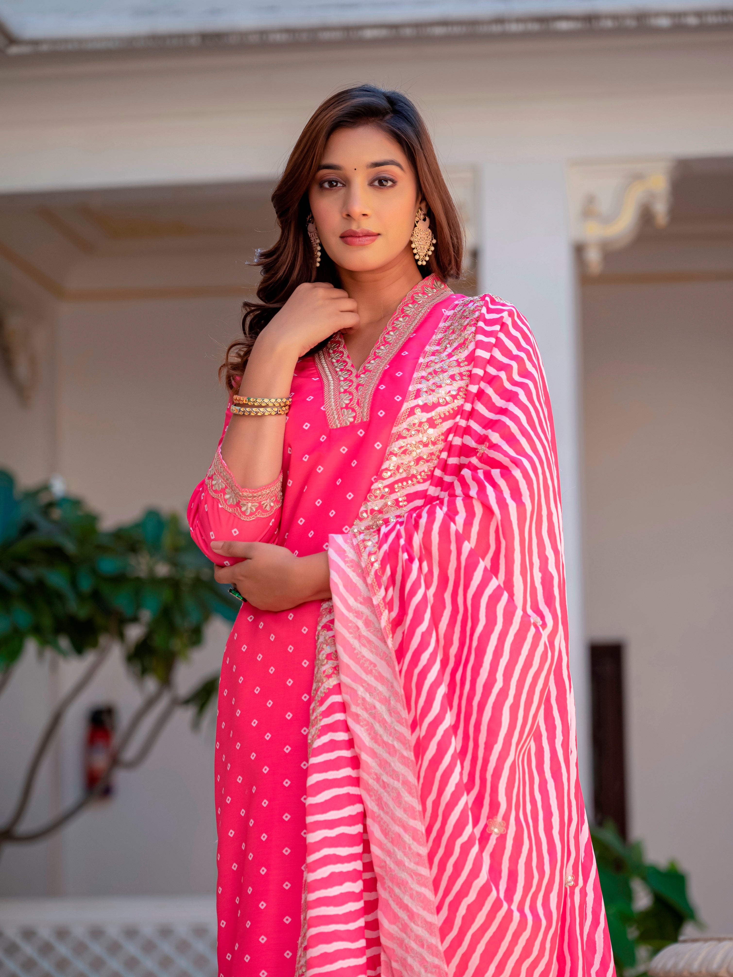 Jaipuri Printed Pink MUSLIN Kurti With Pant And Dupatta For Women