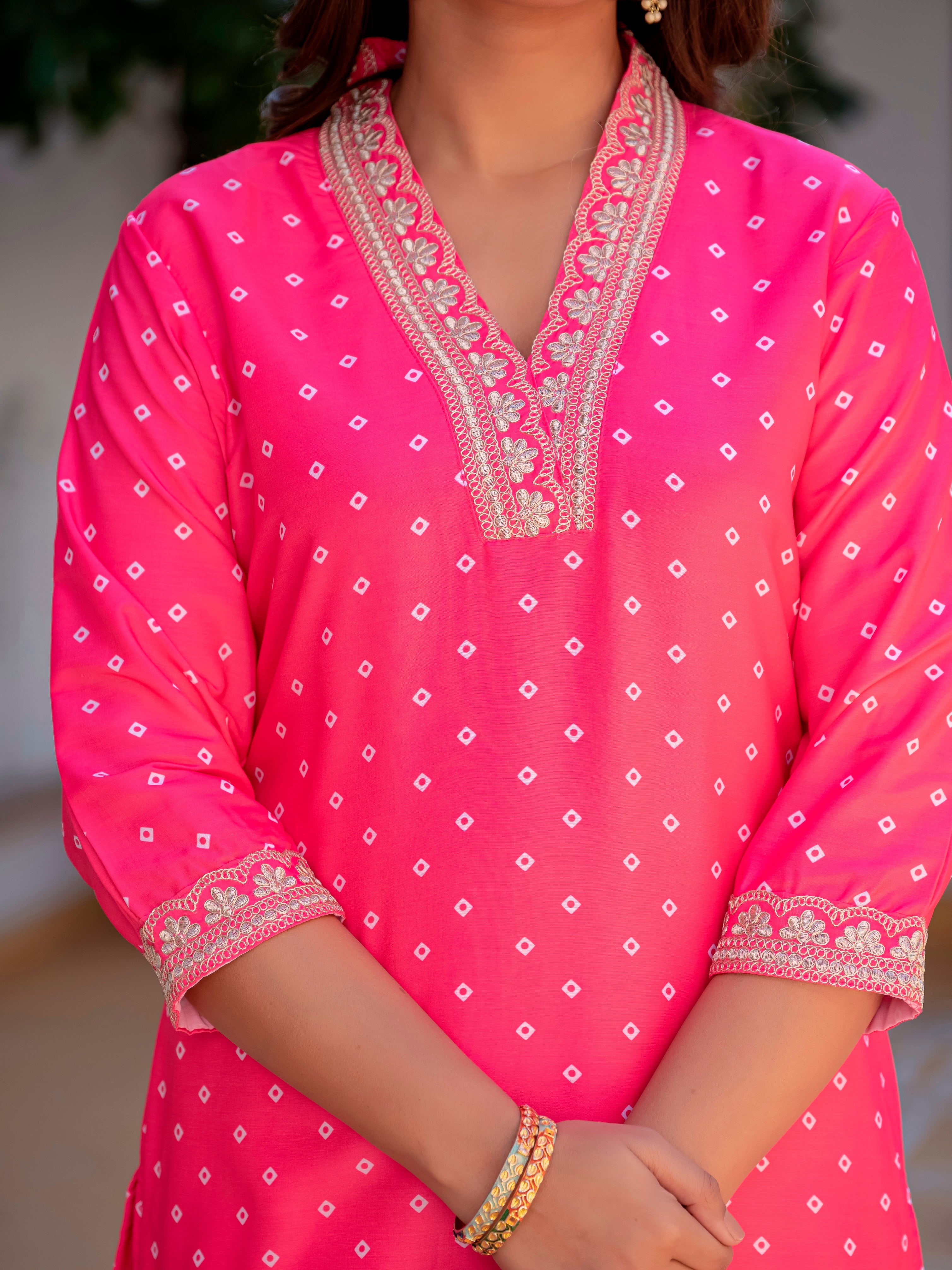Jaipuri Printed Pink MUSLIN Kurti With Pant And Dupatta For Women
