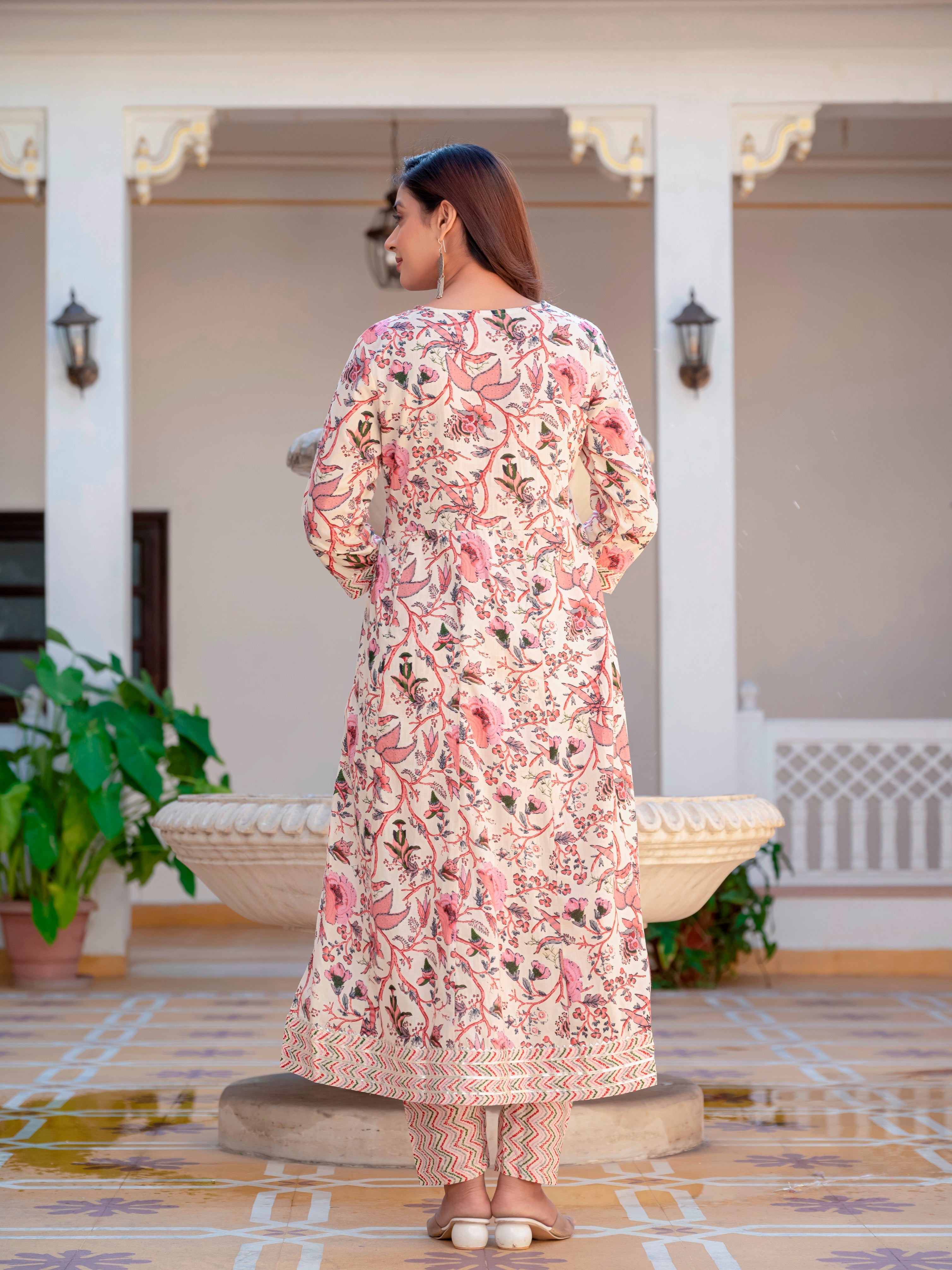 Multicolor Anarkali Flared Cotton Kurti With Pant And Dupatta For Women