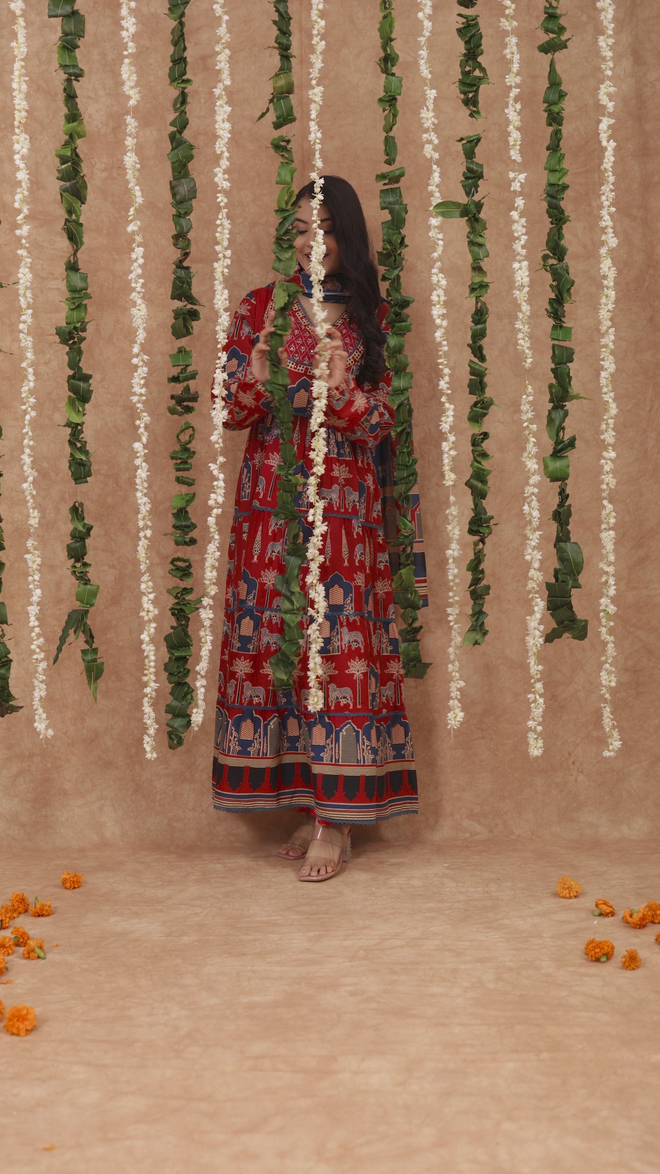 Women Angrakha Cotton Work Sequence Katha Embroidered and Crosia Lace Worked Animal Printed Kurta With Pant and Dupatta