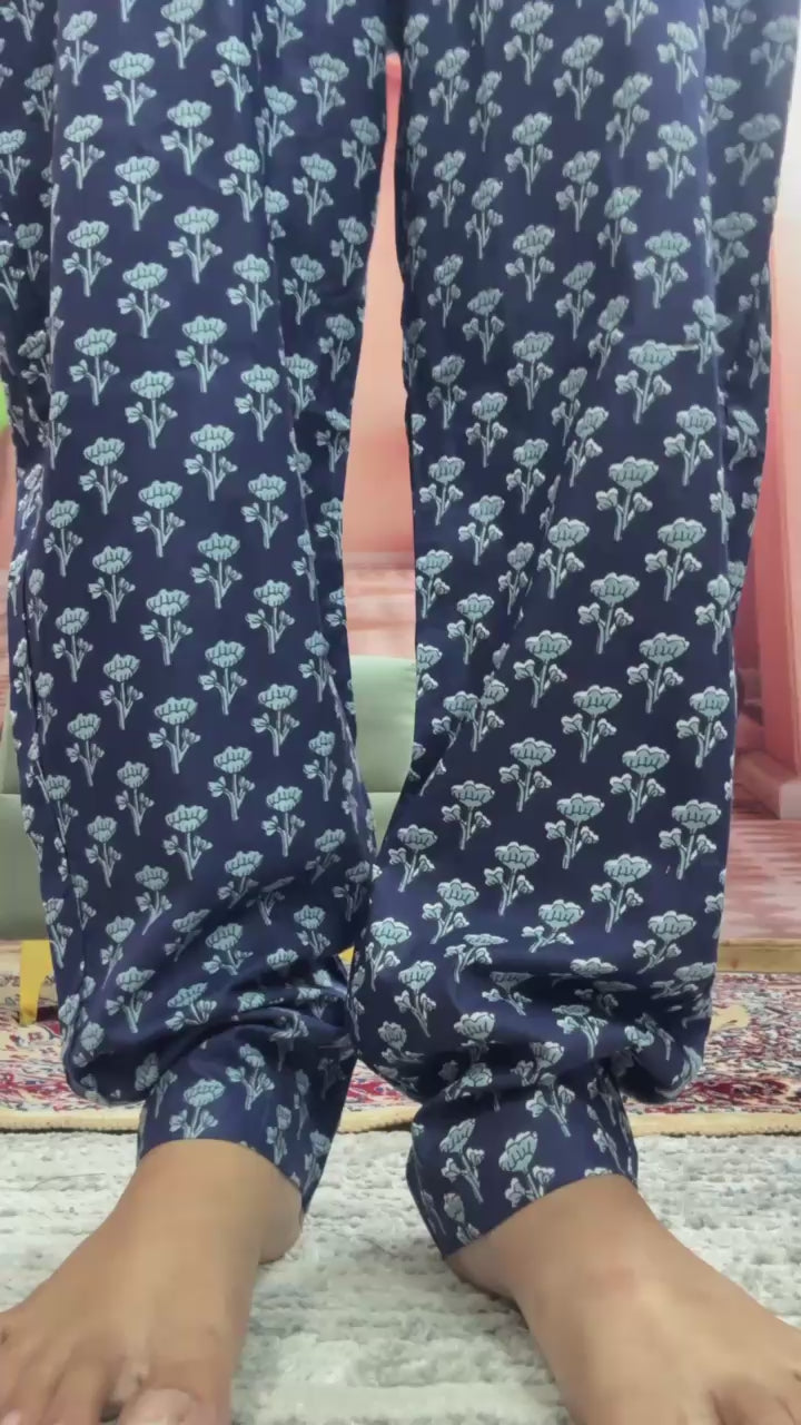 Women Beautiful Cotton Flower Printed Neckline Worked Kurta And Pant With Cotton Mulmul Dupatta