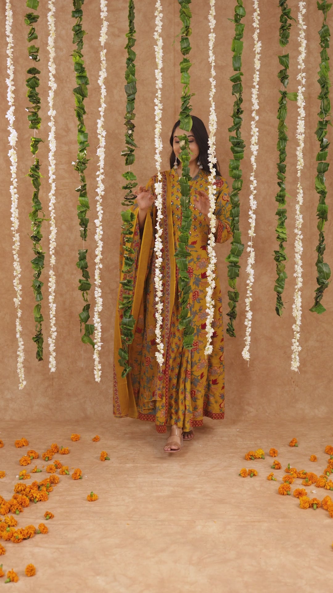 Women Festival Collection In Pure Cotton With Hand And Adda Mirror Work Mustard Yellow Flower Printed Kurti And Dupatta Set Fully Stitched Ready To Wear