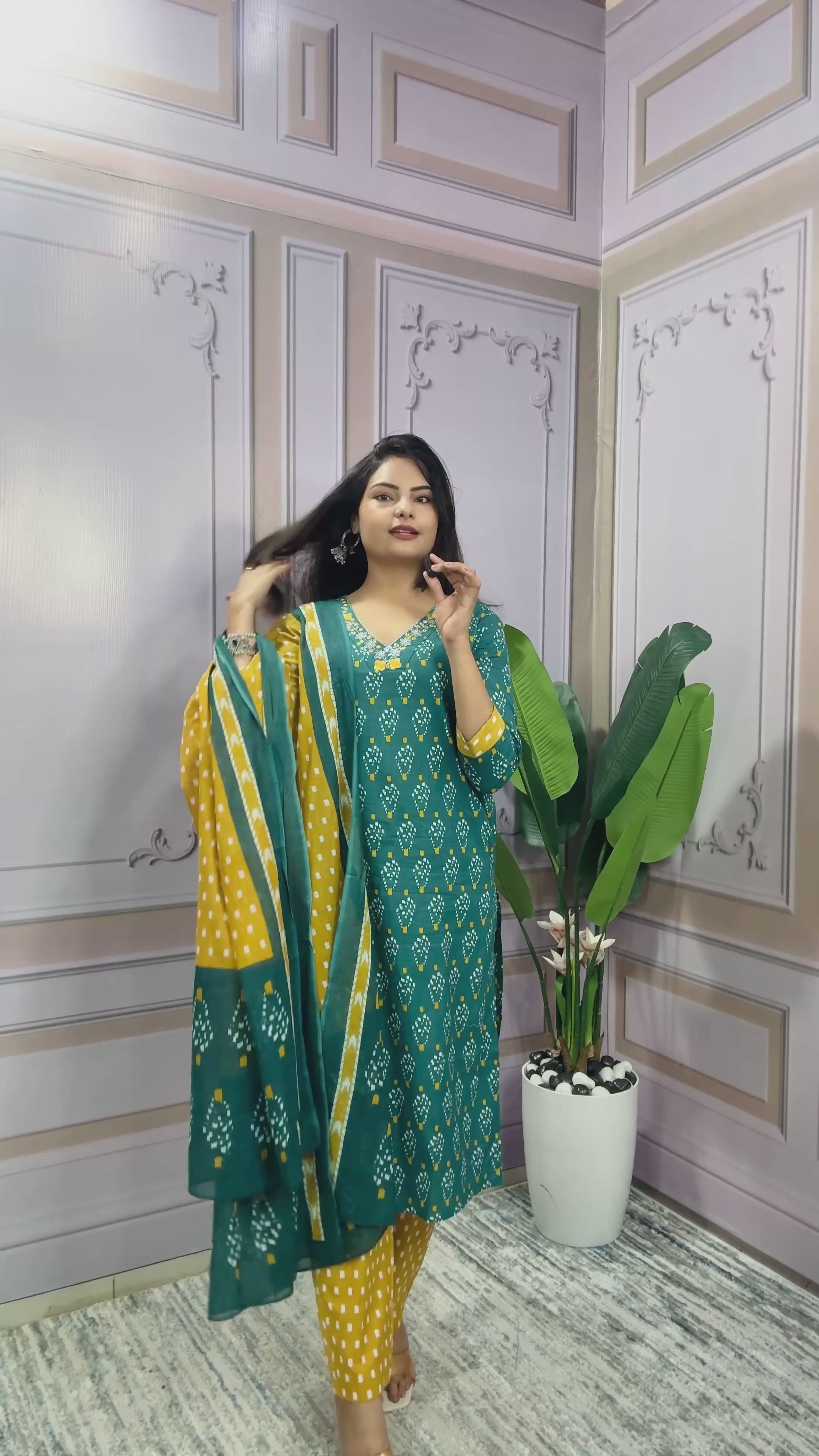 Women Designer Rich Cotton Floral Printed Rama Yellow Kurta and Pant With Dupatta