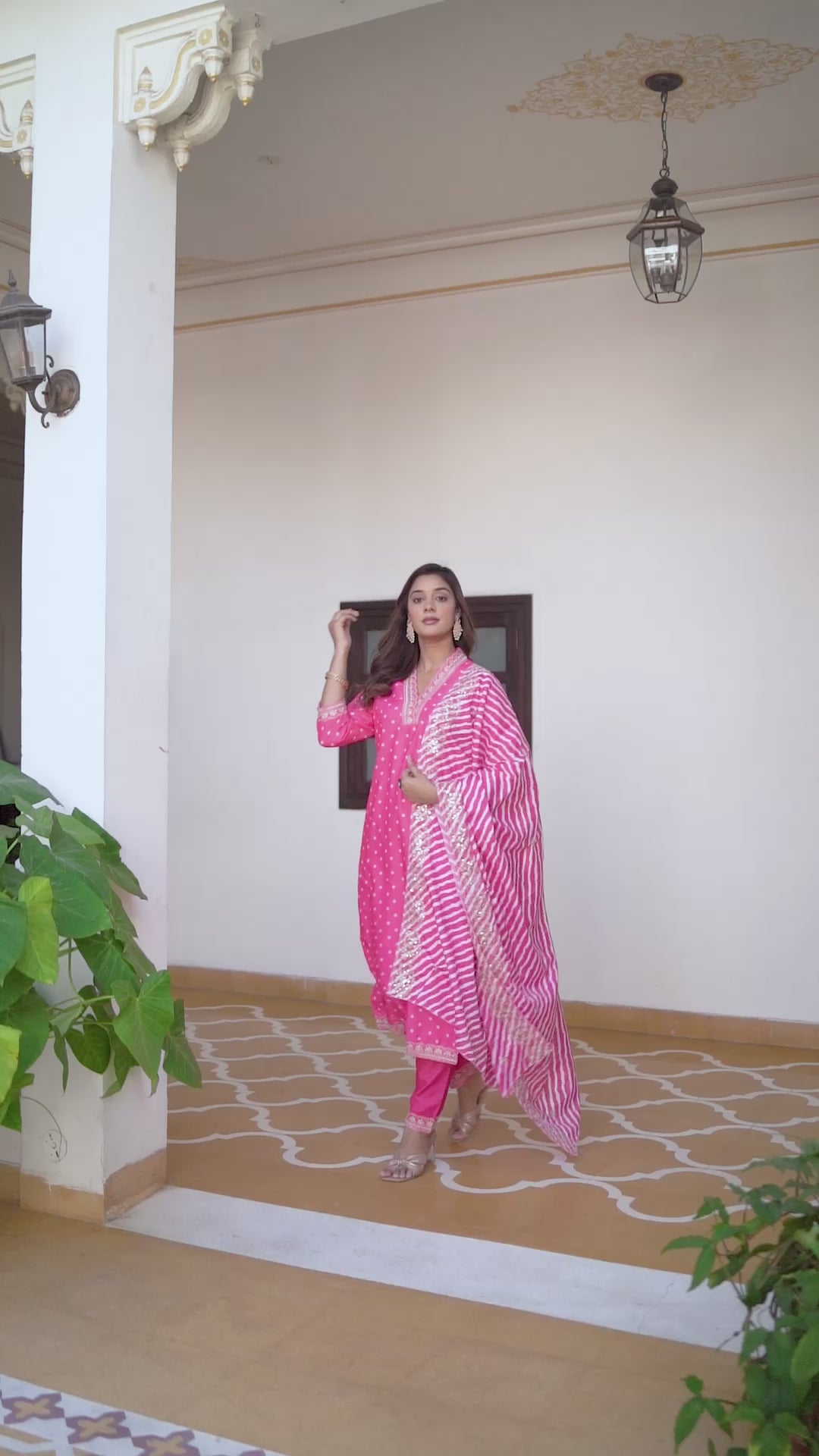 Jaipuri Printed Pink MUSLIN Kurti With Pant And Dupatta For Women