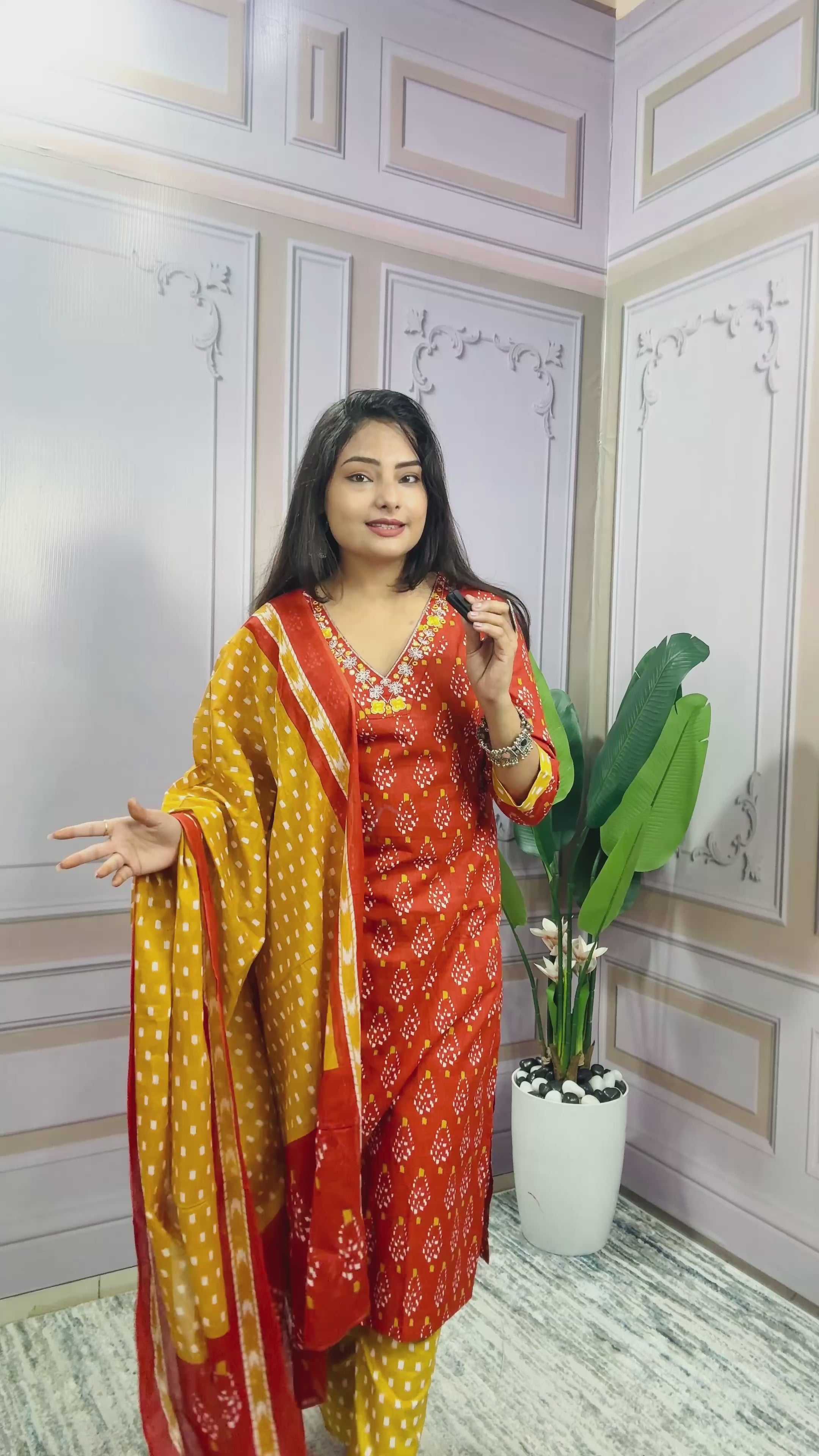 Women Designer Rich Cotton Floral Printed Orange Yellow Kurta and Pant With Dupatta